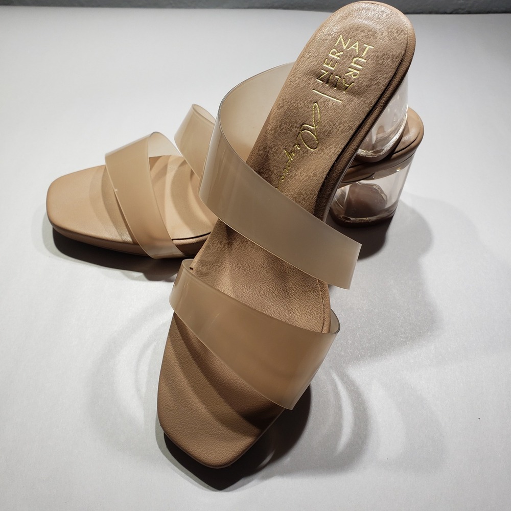 Naturalizer Illuminate Tan Double Strap Block Heel Slide Sandals 7.5M